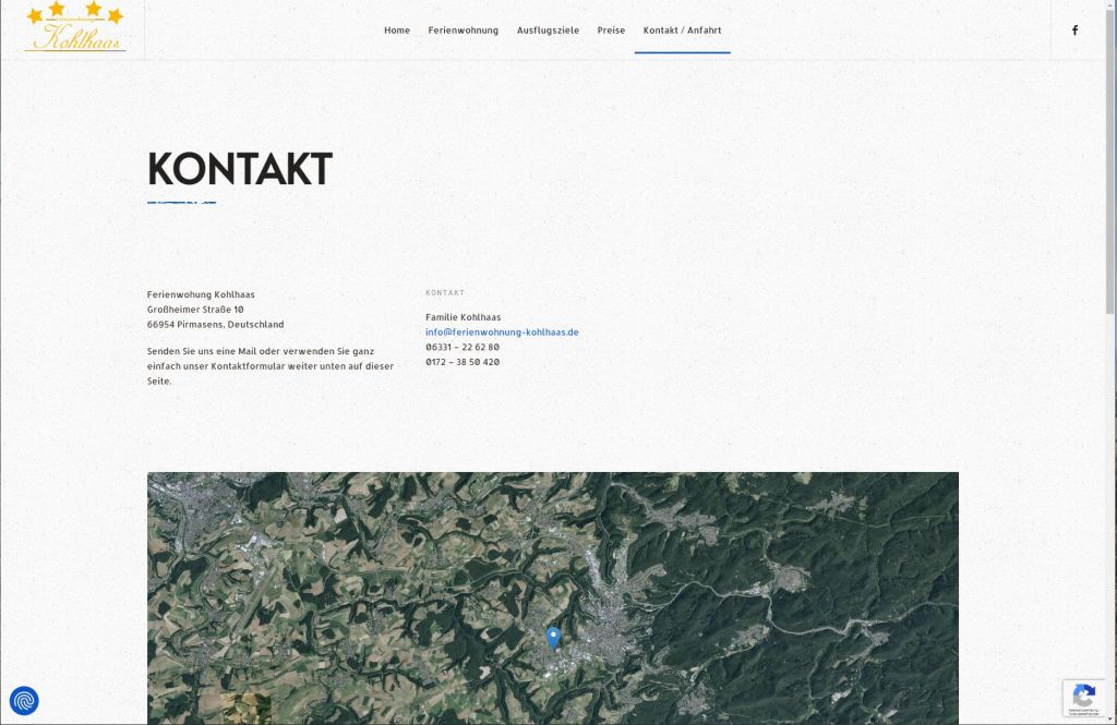 Kontakt Seite von ferienwohnung-kohlhaas